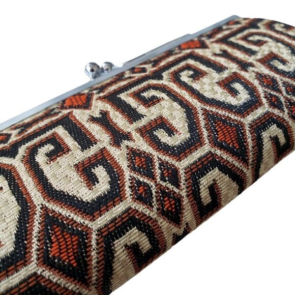 NEW Tapestry Mini Coin Purse Brown Orange Beige Geometric Print - Picture 2 of 8